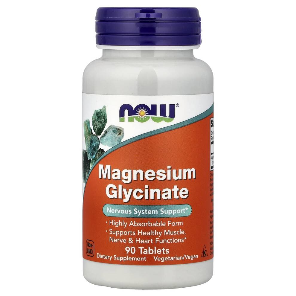 NOW Foods, Magnesium Glycinate, 90 Tabletter (100 mg per Tablet)