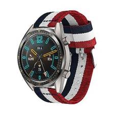 22mm Nylonrem med enkelt ring til Huawei Watch GT2e GT2 46mm (Rød Hvid Blå)