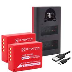 Baxxtar Pro NP-W126s NP-W126 Akku Pack - mit Mini Lader 18612 LCD DUAL (Eingang USB-C und MicroUSB) kompatibel mit Fuji Fujifilm X-M5 X100VI X-S10 X-T20 X-T30 II X-T5 X-T50 usw.