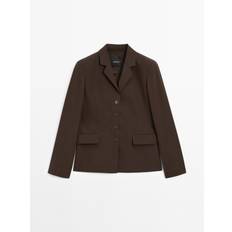 Massimo Dutti - Dame - Kort Blazer Med Knapper - Chokolade - 38