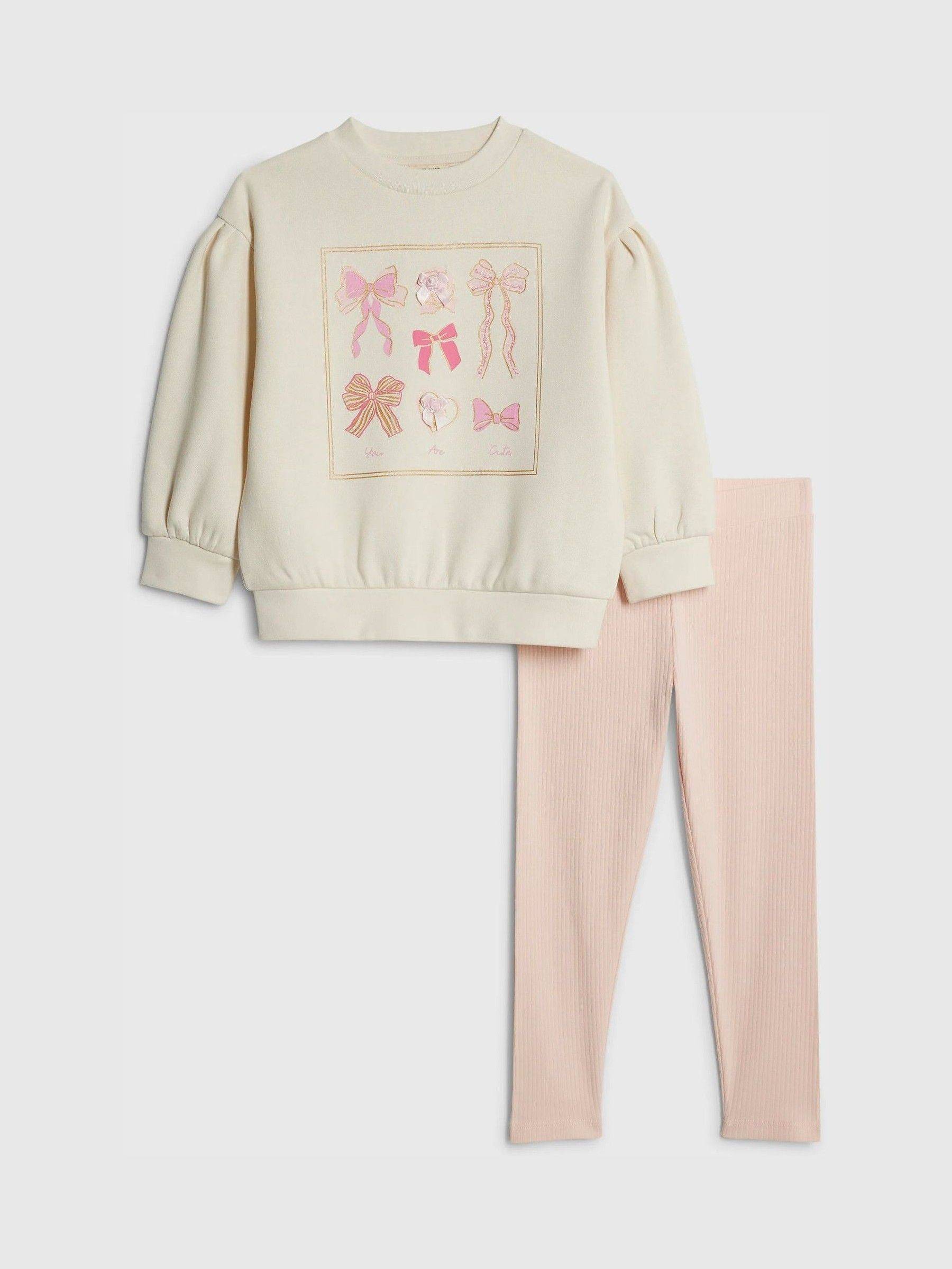 River Island River Island Cream Bow Sweatshirt & Leggings Set