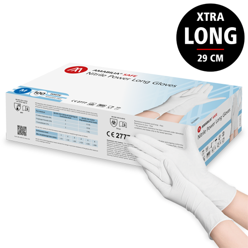 Extra långa Power Nitrilhandskar (M) vit Amabilia 100/fp