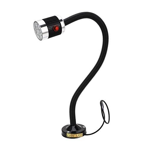 Magnetisk LED-arbetslampa, AC220V-arbetslampa med flexibel svanhals och magnetisk bas, justerbar LED med grilllampa för svarv CNC-fräsning borrpress arbetsbänk (5W)