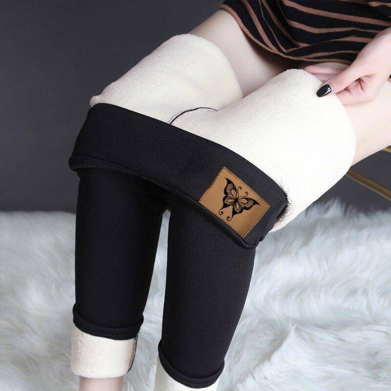 Höst Slim Fleece S-6XL Leggings Byxor Dam Hög Midja Ull Pennbyxor Vinter Tjocka Byxor Casual Leggings 28656 cm chamoisee färg