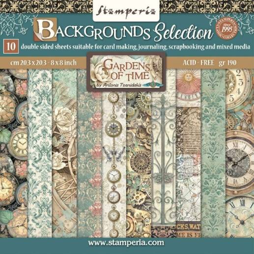 Paper Pad Stamperia 8x8 Tum - Background Gardens of Time