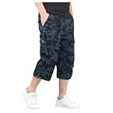 Herrshorts med bälte last casual utomhus stretchiga lätta shorts med fickor, Kamouflage, 3XL