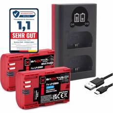 Baxxtar 2x Batteri LP-E6NH V1 MaxProtect (2400mAh) aktiv NTC-sensor, V1-fodral, även kompatibelt med Canon R5 R5c R6 R7 (med laddare 18602 Mini USB LCD)