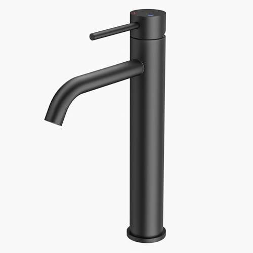 FORIOUS Badrumskran, Hög Tvättställsblandare Handfat Armaturer i Svart med Utloppshöjd 190 MM Hög, Enhandsgrepp Blandbatteri För Handfat i Badrum, Gästtoalett