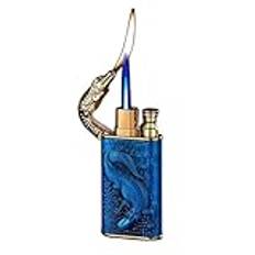 Dual Flame Lighter, vindtät Jet Flame Relief Lighter Jet Flame Switch Soft Flame, påfyllningsbar, present for män (ingen butan)(Blue1)