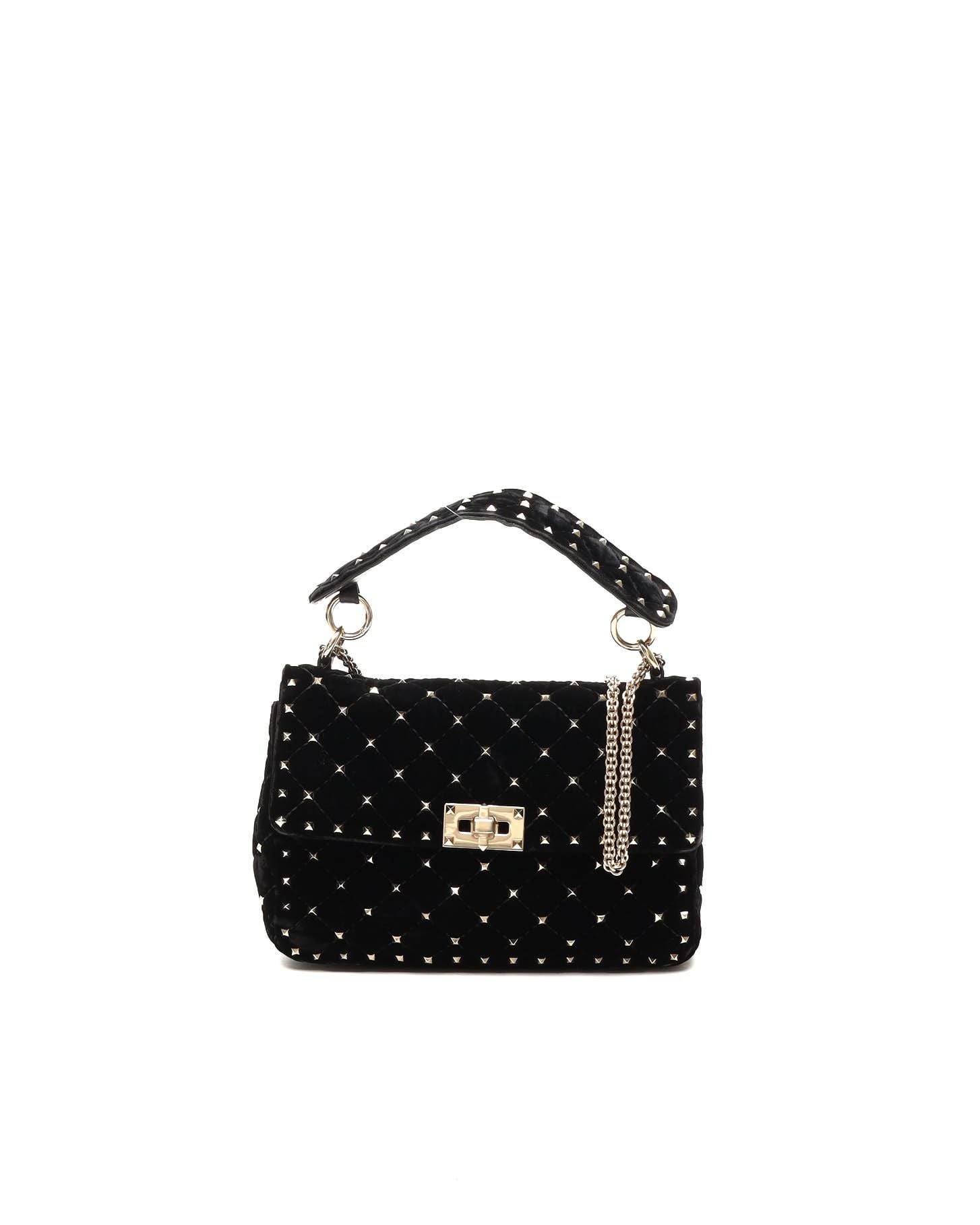 Valentino Velvet Rockstud Spike Bag - Black - One Size