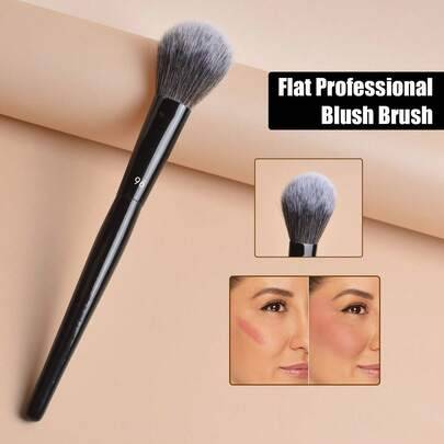 1 st platt rougeborste, professionell bronzerpuderrougeborste, sminkverktyg, julklapp för kvinnor, resevänlig makeupborste - Svart
