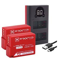 Baxxtar Pro DMW BLC12 E DMW-BLC12E Kamera Akku Pack (BP-DC12 E - BP-51) mit Ladegerät Mini 18622 LCD DUAL (Eingang USB-C und MicroUSB)