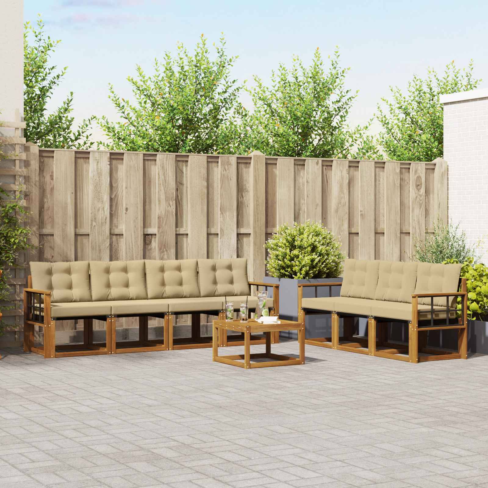 vidaXL Soffset med kudde 8 pcs Naturlig och Beige
