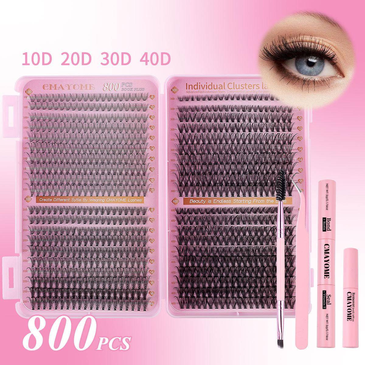 800 kluster av tjocka D-formade lösögonfransar Set 8-18 mm DIY Segmenterade Naturligt Böjda Lösögonfransar