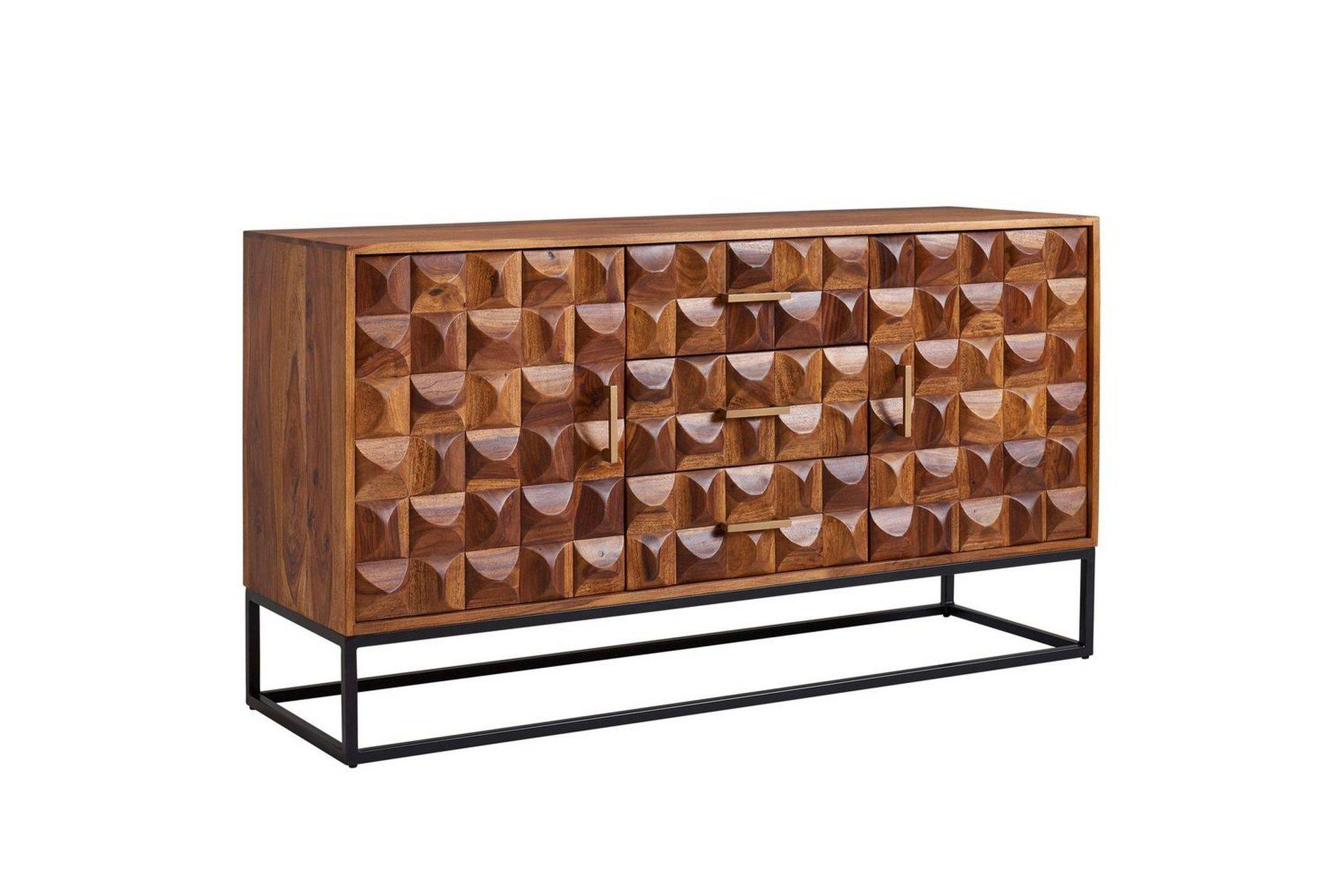 Wohnling Sideboard Massivt trä design front 145 cm med 2 dörrar 3 lådor industriell - & skänk Brun,Svart