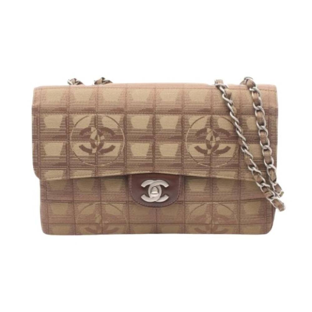 Chanel Vintage Pre-owned New Travel Line Læder Nylon Lærred Skuldertaske - Vintage - Dame - Brun - ONE SIZE - Uld