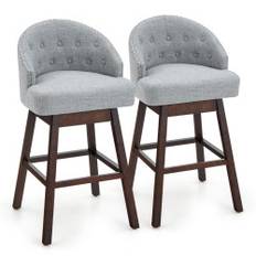 Barstol set om 2, barstol, 360° vridbar, kökspall med ryggstöd och fotstöd, 55 x 53 x 105 cm, grå + brun