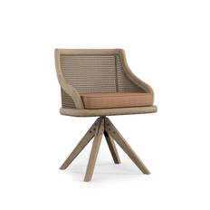 Carlos Cane Swivel Chair - Weathered Oak/Caramel
