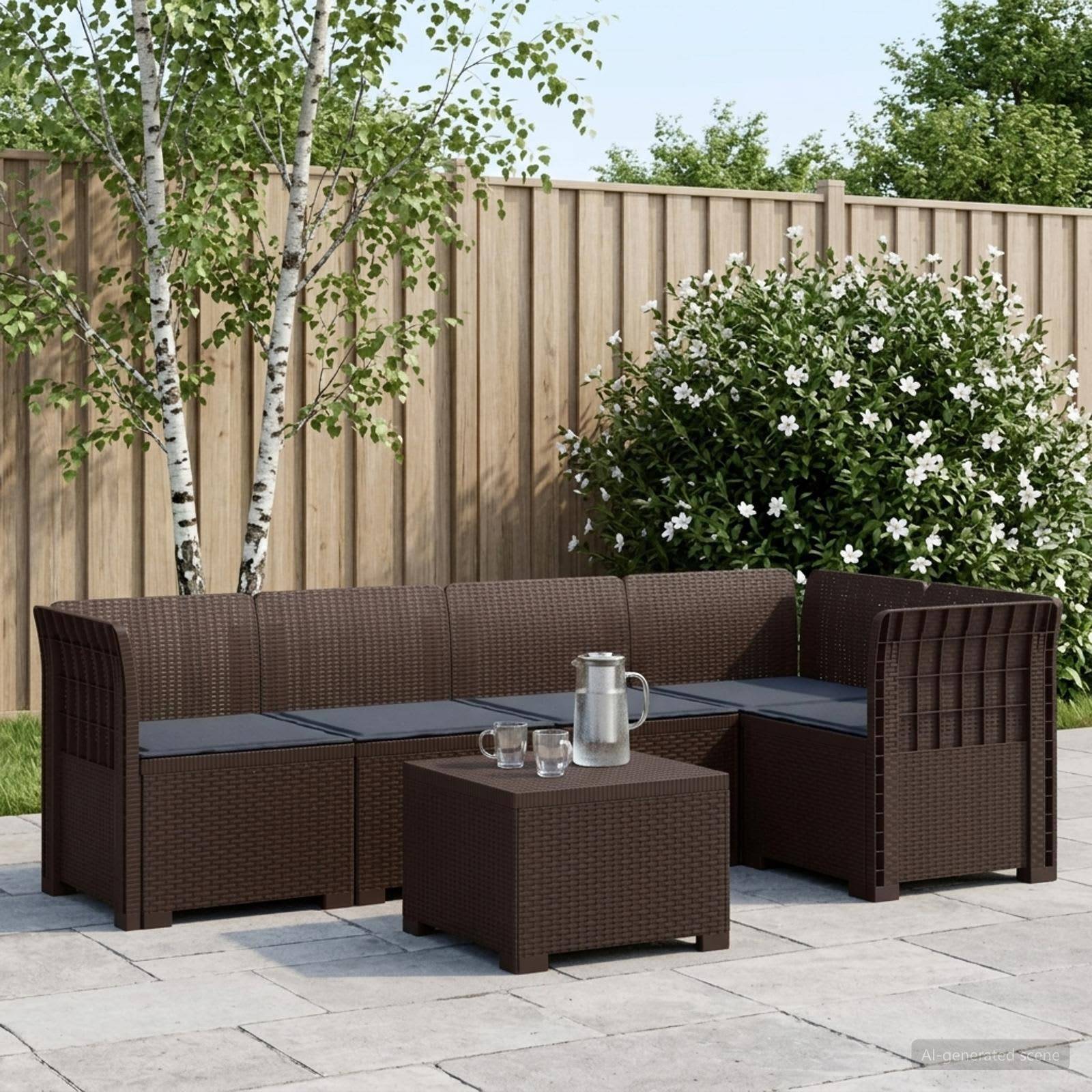 vidaXL 5-personers Havemøbel Sofa med Hynder Rattan Look PP Brun