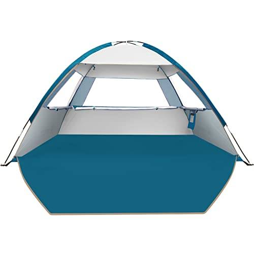 COMMOUDS Strandtält för 3-4 Personer, UPF 50+ Solskydd, Bärbart Solskyddstak, Lätt Och Enkelt Att Sätta Upp, Eventskydd för Camping, Fiske, Utomhus