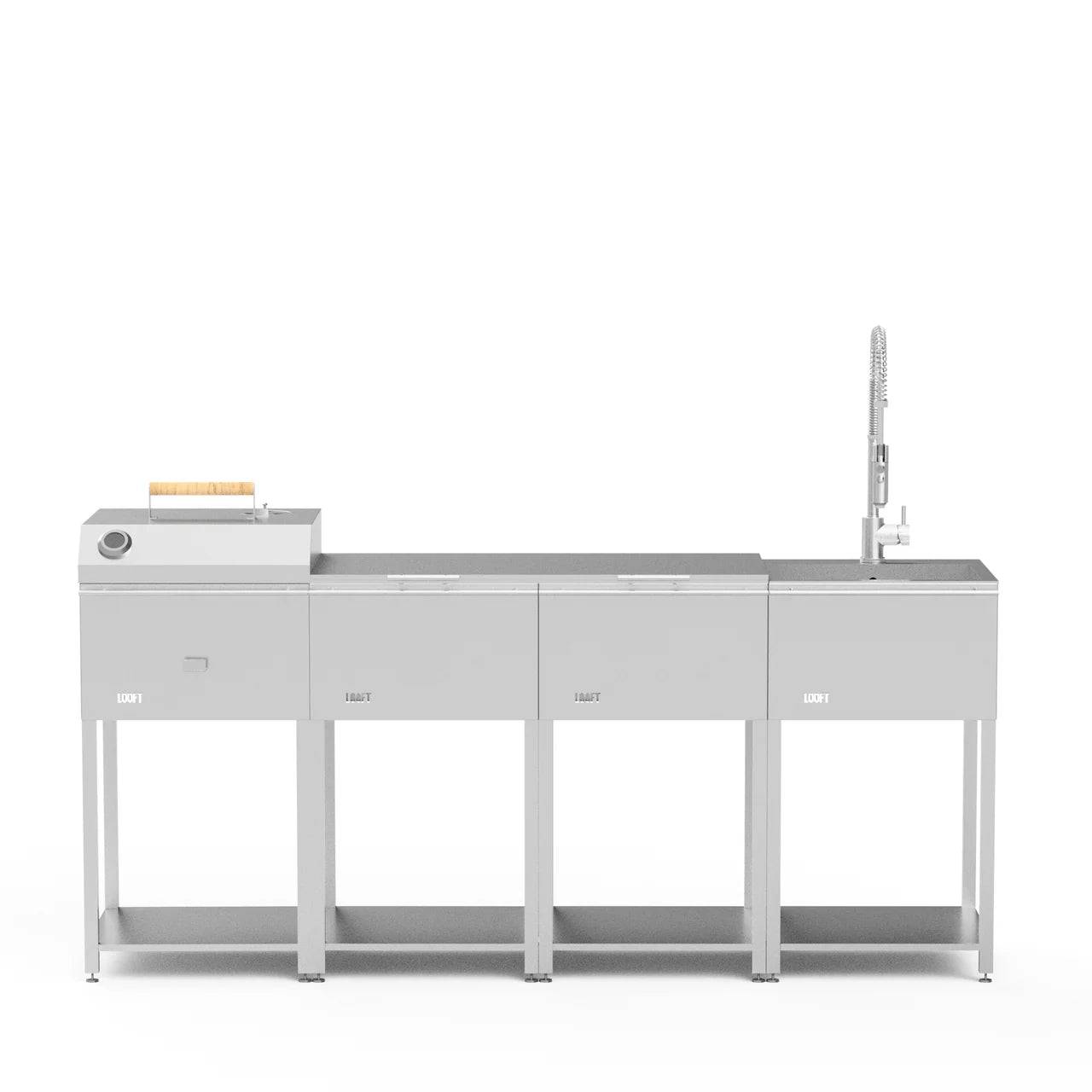 Utekök med kolgrill, diskho och lång arbetsbänk - System C