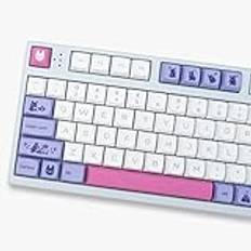 Lila vit PBT-tangenter, set med 135 tangenter, XDA-profil, söta kanin-tangenter, anpassat färgsublimering tangentbordstangentknappar för 60 % 65 % 70 % 75 % Cherry MX Gateron switchar, mekaniska