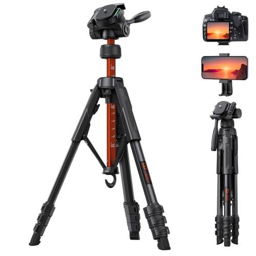 Lamicall 170 cm kamerastativ – [patenterad snabb benutrullning] lätt resestativ, 3-vägshuvud 8 kg max bärkapacitet, med telefonhållare och bärväska, för DSLR, GoPro