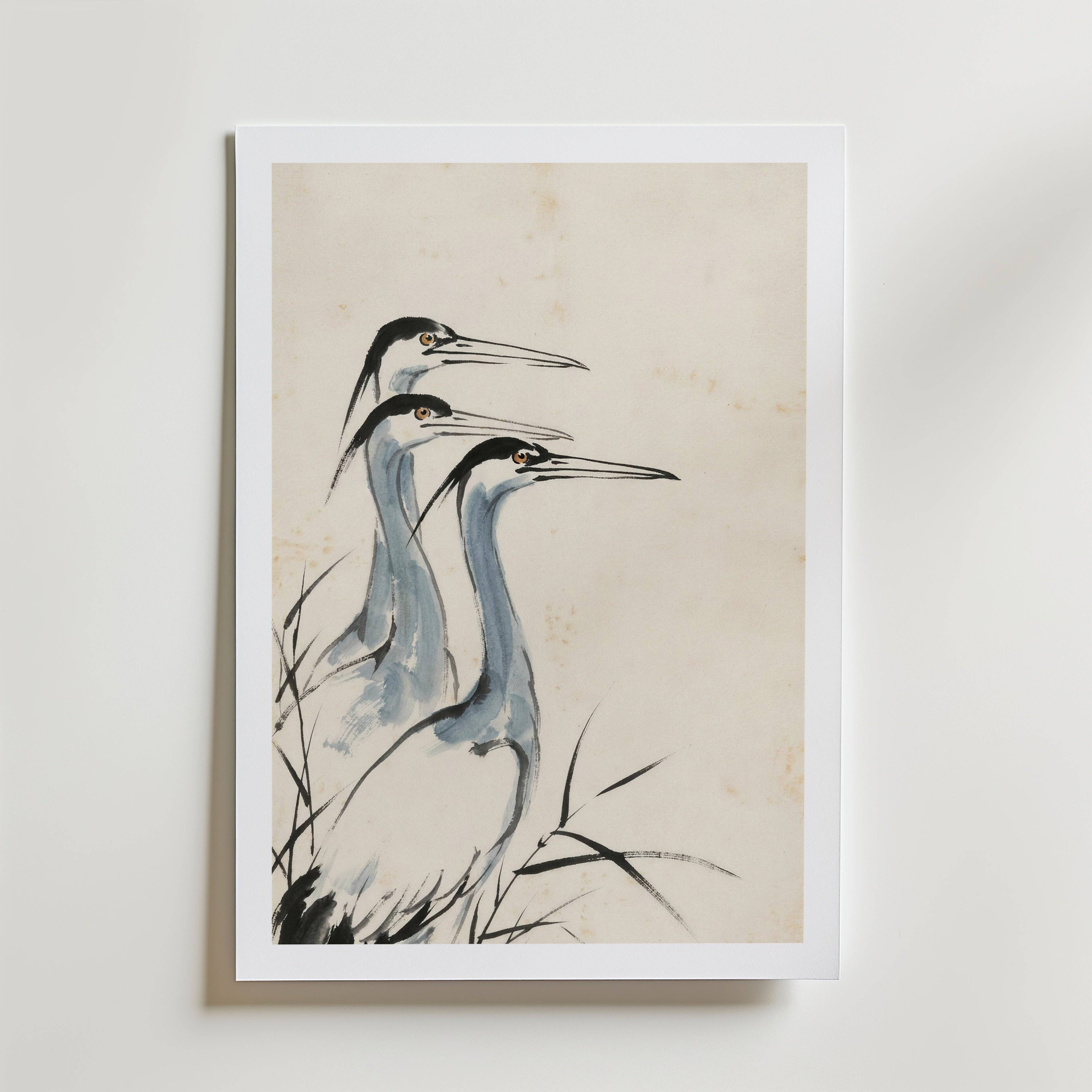 Ink Herons Poster by Caroline Engstr�m - Premium Canvas 40x50 cm Med passepartout