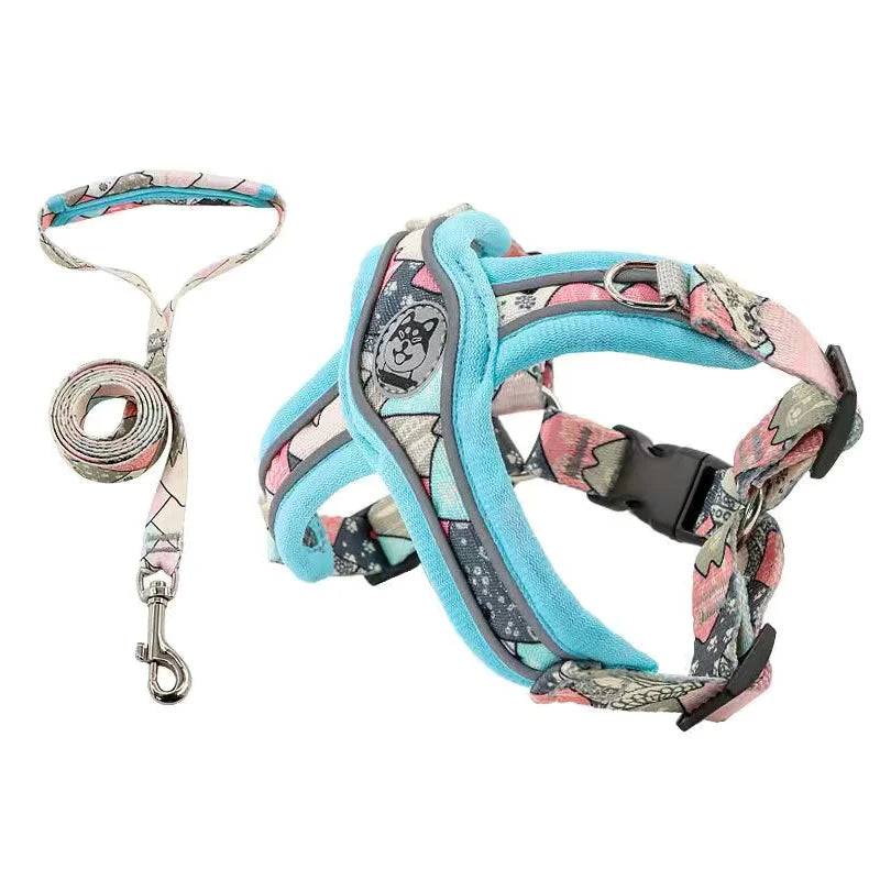 Adjustable Dog Harness & Leash Set - Set Blue X / M-suit 7.5-14kg / SPC (M-suit 7.5-14kg)