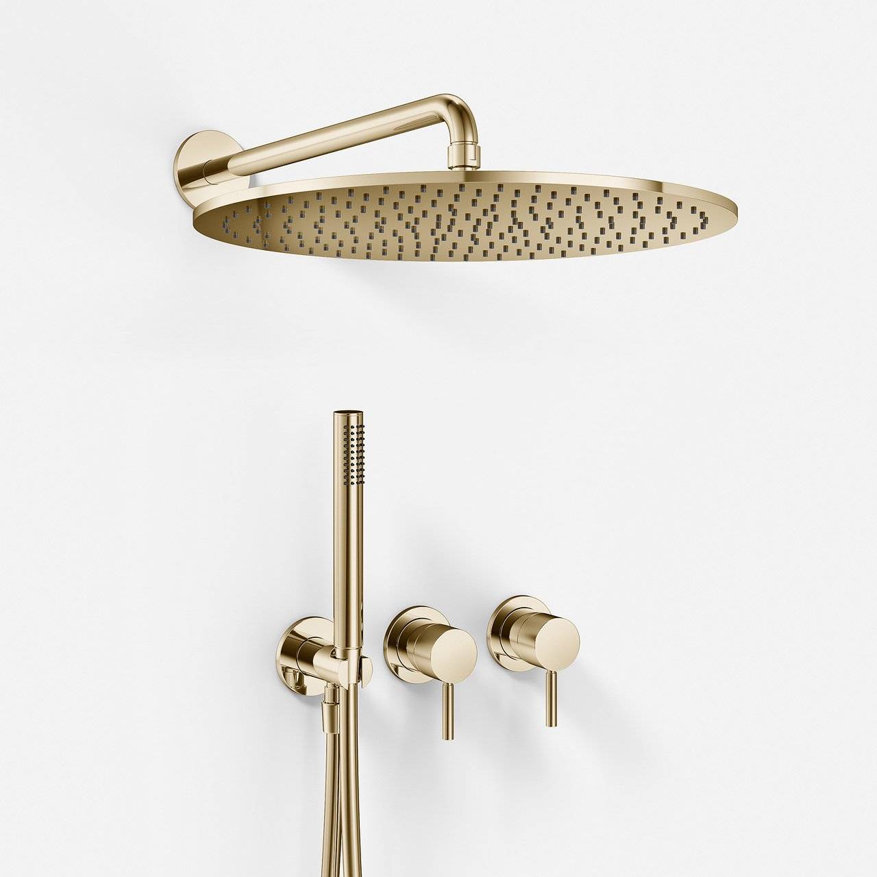 Semplice SBR801 S13 - Brusesæt Rain DeLuxe Ø40 cm Væg Poleret Messing Natur Brusearmatur - fra Bad&Stil.