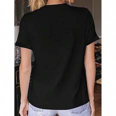 Dam-T-shirts,Women's Festive Christmas Spirit Wine Glasses T-Shirt - Comfortable, Crew Neck, Short Sleeve, Casual Sporty Top with Holiday Print - Svart (L,M,S,XL,XXL,XXXL)