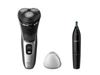 (ComputerSalg) Philips Shaver 3000 Series S3143/02 Elektrisk rakapparat för våt- och torrakning, Roterande rakhuvud, Svart, Silver, PowerCut blade system, SH30, 2 År, Batteri