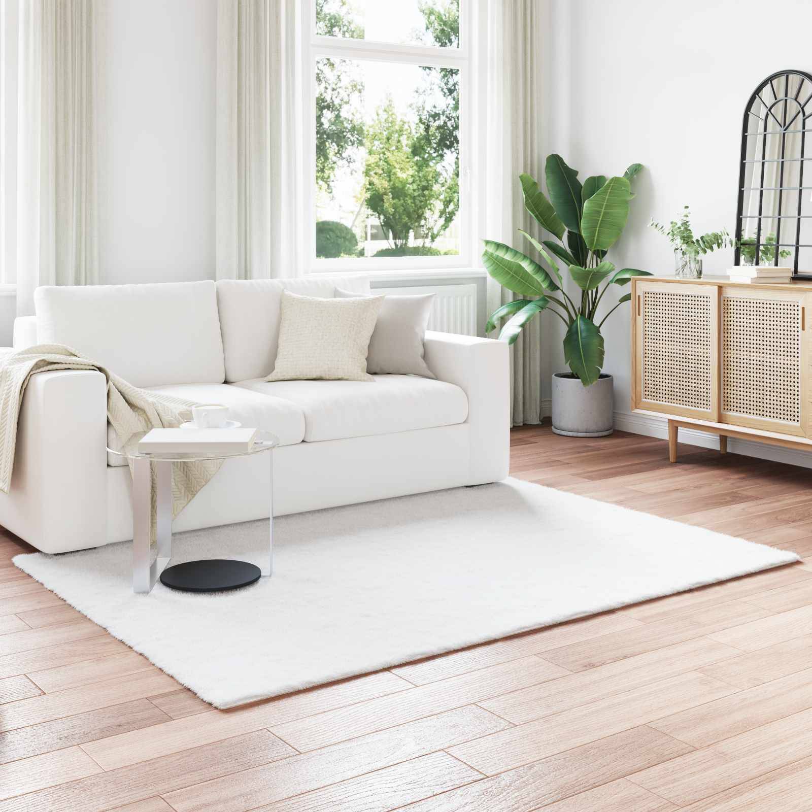 vidaXL Skridsikker tæppe af kunstig kaninpels OLITE Hvid 160 x 230 cm