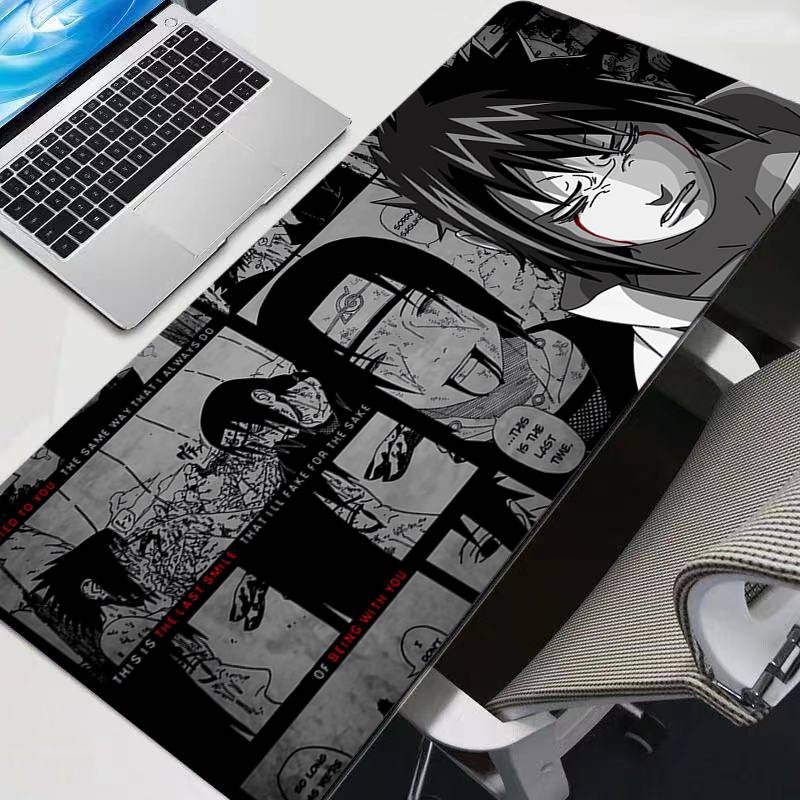 Desk Mat Black And White Mousepad Anime N-naruto Mouse Pad PC Accessories Gamer Keyboard Pad Sasuke Uchiha Gaming Extended Mats