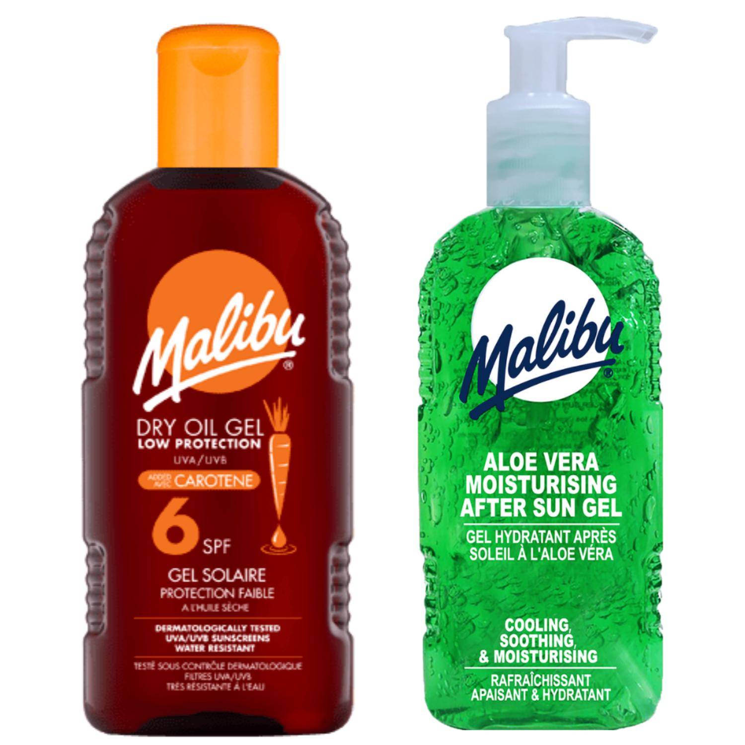Malibu SPF6 dry oil with carotene 200ml + aloe gel after tanning 200ml