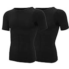 SLIMBELLE Shapewear Herr kompressionströja figurformande magkontroll underkläder undertröja form undertröja body shaper snäva elastisk väst smal body midjeformare ärmar mage topp män, Svart svart, XL