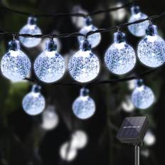 LQWELL® Solcellsljusslinga, 10 m, 40 LED, 8 lägen för inomhus- och utomhusbruk, kedjeljus, kristallkulor, IP44, ljusslinga, trädgård, terrass, balkong, bröllop, fest, fönster (Vit)