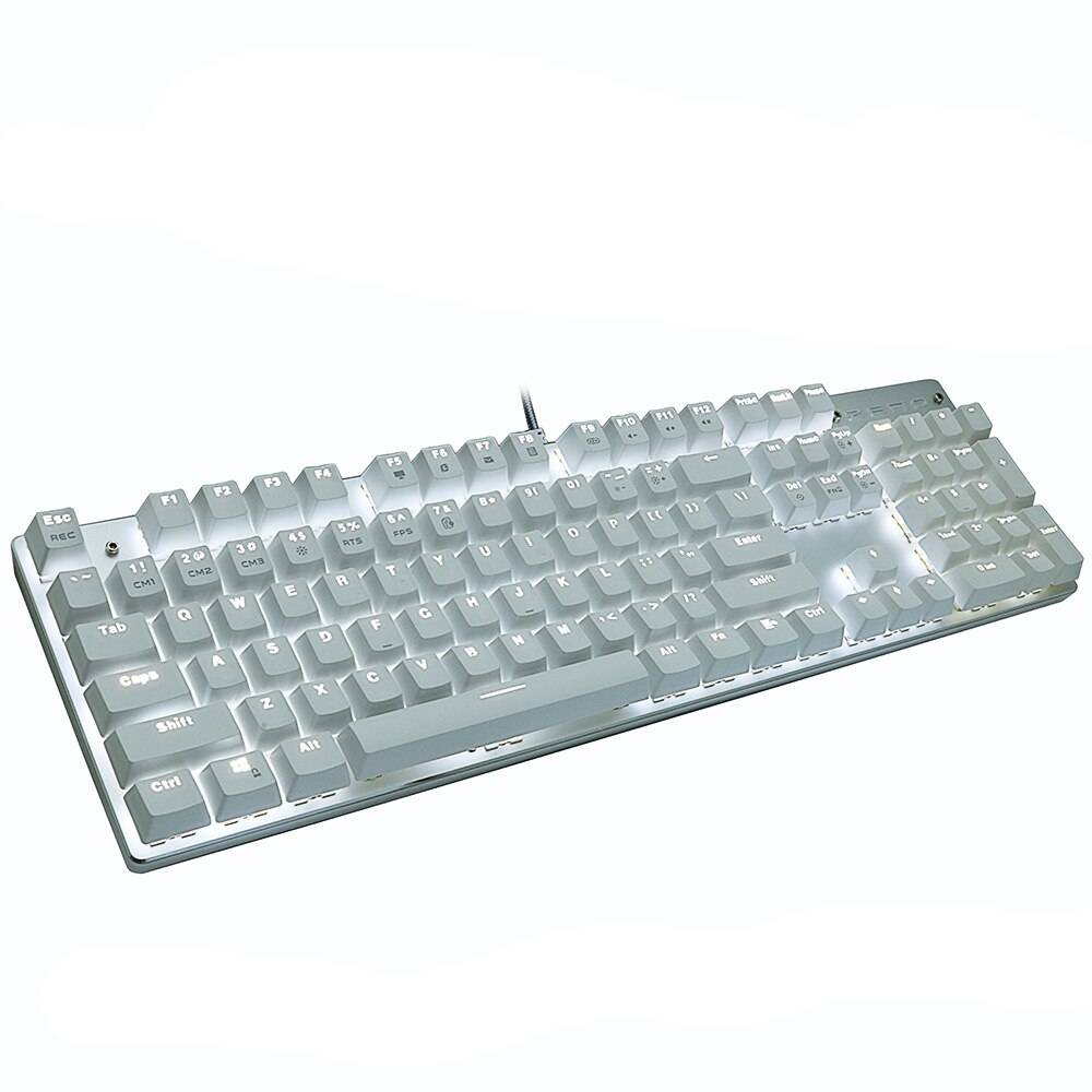 Trådbunden spelmekanisk tangentbord blå röd omkopplare 87/104 nycklar anti-ghosting ryska/user led bakgrundsbelyst led för gamer bärbar dator - 104 vita vita ledus / Blå brytare