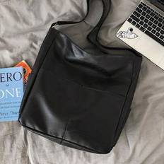 PU Dual Pocket Enfärgad Enkel Messenger-väska för män, avslappnad daglig användning Julklappar Vinter Jul Herrväska Slingbag Cross Body Bag Presenter - Svart (En-Storlek)