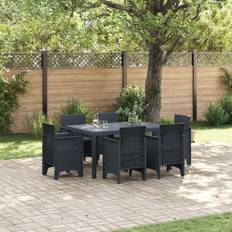 vidaXL 7 Stykker Havebord med pudebetræk Anthracite Poly Rattan