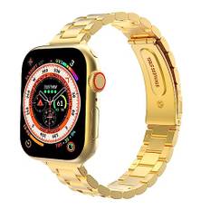 MoKo Slim Metal Strap Compatible with Apple Watch Strap 41mm 40mm 38mm, Thin Stainless Steel Replacement Band for iWatch Series SE 2 SE 9 8 7 6 5 4 3 2 1 for Women Men, Gold