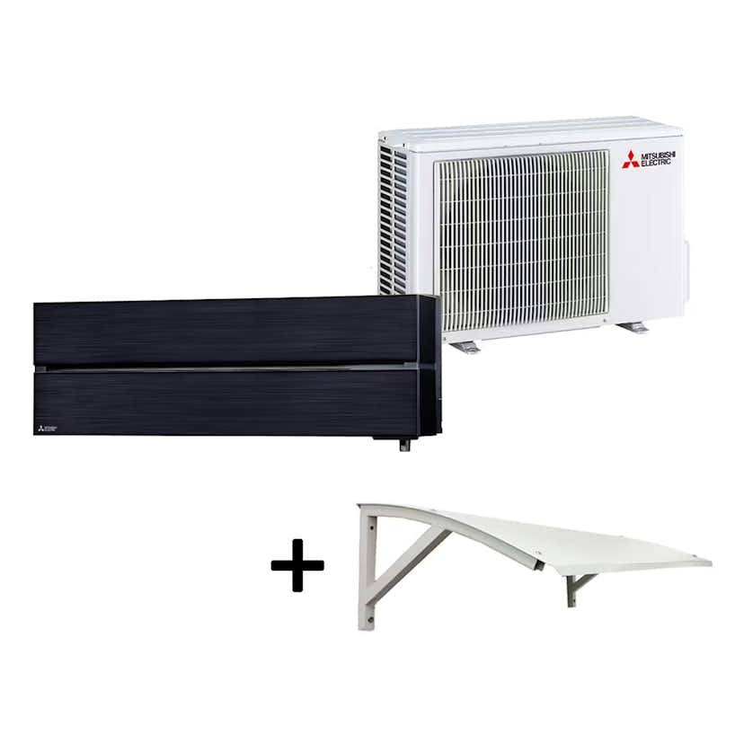Mitsubishi Electric Hero 2.0 LN25 6,3kW Värme SCOP 5,2 Paket med Värmepumpstak Luftvärmepump Svart