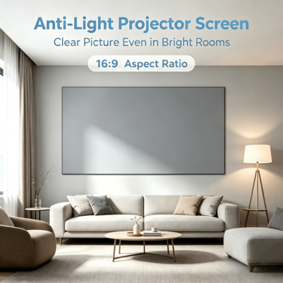 Anti-ljus 4K dagtidsdirektprojektionsskärm för hemmet med hög upplösning för sovrum och vardagsrum, enkel installation utan borrning - Grå (60 tum,84 tum,72 tum,120 tum,110 tum,92 tum,100 tum)