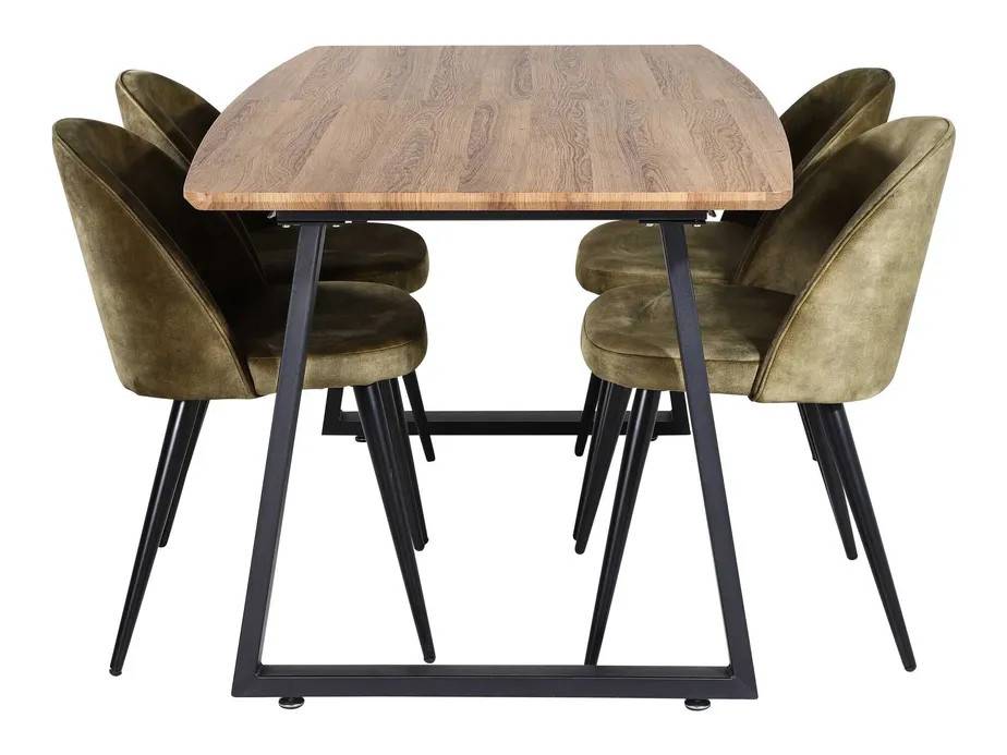 Venture Design Inca & Velvet matgrupp Natur/grön 4 st stolar & bord 160 x 85 cm