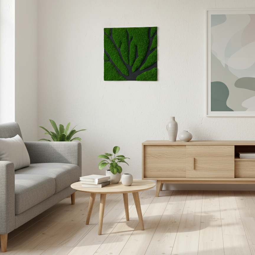 Akustikpanel med mostræ, 60x60 cm.