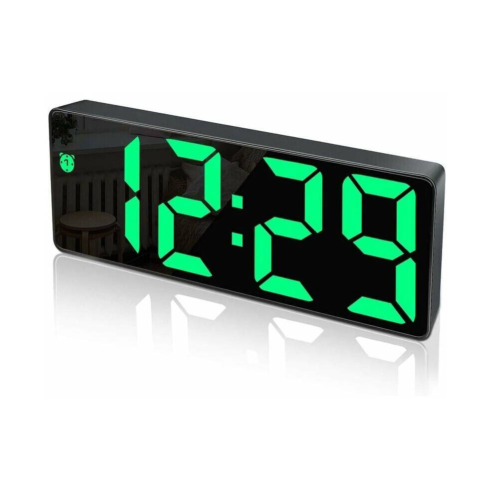 Spejlur, stort LED-display, justerbar lysstyrke, moderne design til soveværelse, stemmestyring, to alarmer, Cr2016Mini Li