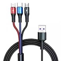 Universal 2 METER 3 in 1 Multi Charge Nylon Flätad Kabel Blysladd, Multi USB 3A Laddningskabel USB Micro Type C iP telefonkontakt för Android, IOS, Telefon, Samsung, Huawei, Tablet, Pad, Smart Phone