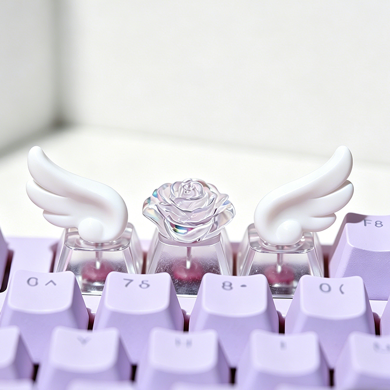 3pcs Winged Keycaps For Mechanical Keyboard Keycaps Individualized three-dimensional Artisan Cartoon white Kawaii Keycap