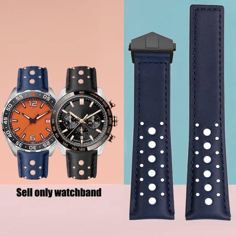 Äkta Läderklockarmband 22mm För TAG HEUER MONACO CARRERA CBL2115 Herrläder Andningsbart Klockarmband Vikbar Spänne Armband
