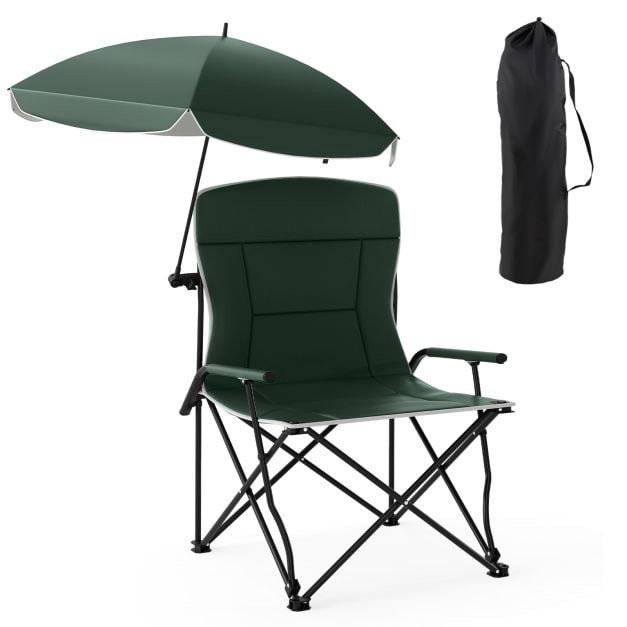 Campingstol med justerbart paraply, vadderad, väska – grön